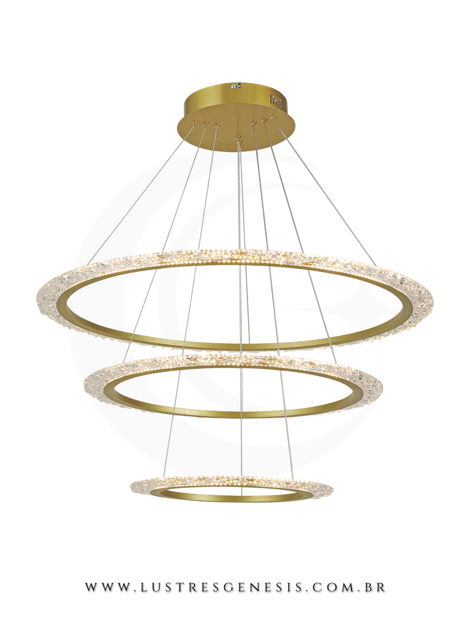 Lustre Pendente Moderno Alumínio Acrílico LED DCD03289 Dourado Bivolt 95W 3000K Ø40x60x80cm, Sala de Jantar, Pé Direito Duplo